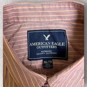 American Eagle Men's‎ 2XL XXL Button Shirt Long Sleeve Stripe Dusty Red